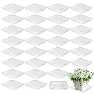 30 Pack Plant Saucers for Indoors 10 Inches Plant Trays for Pots Plastic Trays for Plants Square Plant Drip Trays for Potted Plants Flower Pot Saucers Clear Plant Plates to Catch Water, Bulk