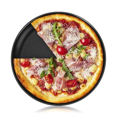 P&amp;P CHEF 10 Inch Pizza Pan, Non-Stick Pizza Tray, Round Baking Pan for Oven, Healthy Bakeware and Serving Plate, Stainless Steel Core &amp; Reusable, Oven Safe &amp; Easy Clean, Black