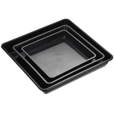 MECCANIXITY Plant Pot Saucer External Size 6 7 9 Inch Plastic Square Flower Drip Tray for Indoor Outdoor, Black 6in1 Set