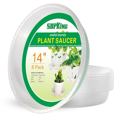 SupKing Large Plant Saucers Drip Tray 6 Pack, 6 8 10 12 14 Inch Heavy Sturdy Plastic Flower Pot Saucers for Indoor,Clear Plastic Planter Water Tray for Plant Pots Liners (14''-Clear)