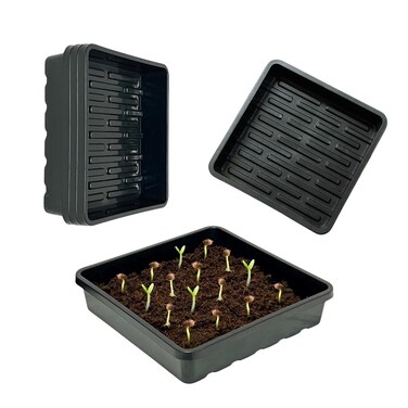 BeGrit 1010 Growing Trays Extra Strength Seed Tray 10" x 10" Without Drain Holes for Seedling Starter Microgreens Wheatgrass Fodder Hydroponic 5-Pack Black