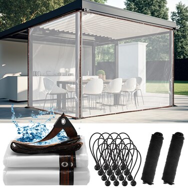 Windyun 2 Pack Heavy Duty Clear Tarps with Reinforced Edge Plastic Tarp Waterproof Plastic Cover Greenhouse Tarp Patio Tarp with 16 Elastic Rope and 2 Nylon Rope for Garden Furniture(6.6 x 8 ft)
