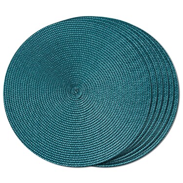 FunWheat Round Braided Placemats Set of 6 Place Mats for Dining Tables Woven Washable Non-Slip Table mats Small 13 inch(S Teal, 6pcs)