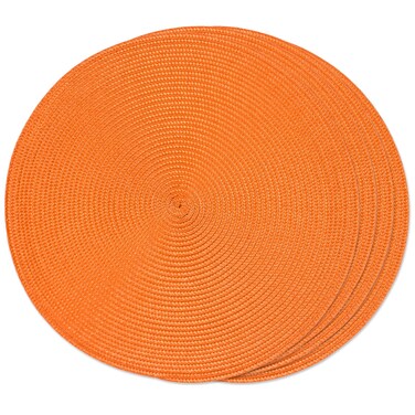 FunWheat Round Braided Placemats Set of 4 Table Mats for Dining Tables Woven Washable Non-Slip Place mats 15inch (Orange, 4pcs)