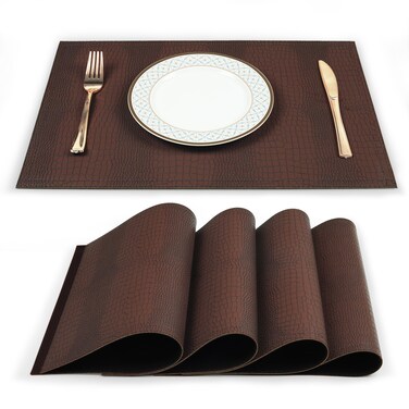 fanquare Faux Leather Placemats, 4-Piece Table Mats, Double-Sided Place Mats for Office Conference Table, Dining Home Decor, Brown