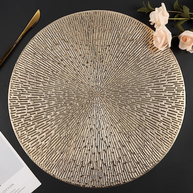 Mabbcoo Placemats Set of 8, Round Placemats Gold Washable Wipeable Vinyl Place Mats Dining Table Mats for Wedding Party Kitchen Decorations