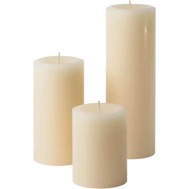 Mister Candle Unscented Dripless Pillar Candles Set of 3, Hand Poured 3 Inch Candles, Premium Wax, Decorative Pillar Candles Made in USA, (3" x 4", 3" x 6", and 3" x 9", Ivory)