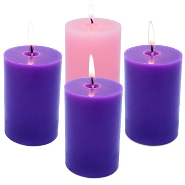 Amusaer 2x3 Inch Advent Pillar Candles Set of 4 Unscented Dripless Purple Pink Candles for Christmas Weddings Home Holidays Relaxation Spa Church