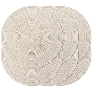 Noctiflorous Round Braided Placemats 15 Inch Round Table Mats Set of 6 for Dining Tables Natural Woven Heat Resistant Place Mats (Round Beige)