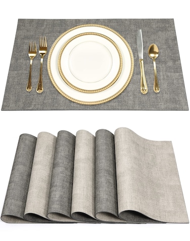 SUEH DESIGN Leather Placemats Set of 6 Reversible Table Mats Heat Resistant Waterproof No-Slip Place Mats for Dining Table Kitchen Parties