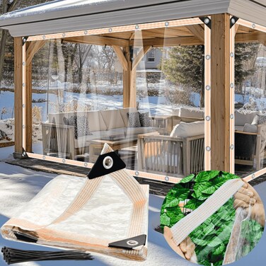 BeGrit Clear Tarp Heavy Duty 6.5x20 FT Clear Waterproof Tarps 12Mil Thick Anti-Tear PVC Vinyl Tarpaulin Enclosure with Grommets for Porch,Patio,Yard,Gazebo