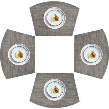homEdge PVC Placemat, Wedge Place Mats, Washable Vinyl Placemats, for Round Table Set of 4-Linen Gray