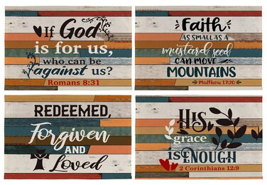 Christian Bible Verse Placemats Set of 4,Farmhouse Religious Christian Scripture Table Mats Place Mats for Kitchen Dining Table Decoration 12x18 Inch,Christian Home Decor