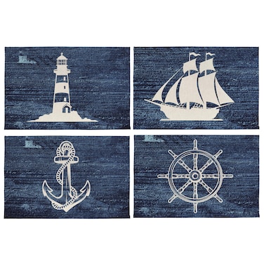 Blue Nautical Placemats Set of 4,Coastal Placemats,Beach Placemats,Blue Nautical Anchor Helm Sailboat Lighthouse Table Mats Place Nautical Mats for Kitchen Dining Table Decoration 12x18 Inch