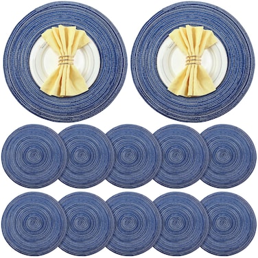 Mindsoft 12 Pcs Round Placemats 14.2 Inch Woven Braided Placemats Washable Reversible Circle Polyester Table Mats for Dinner Holiday Spring Party Wedding Table Centerpiece (Sage Green)