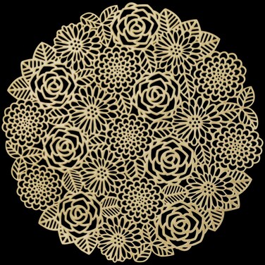 10 Pcs Round Pressed Vinyl Placemats Gold Placemat Metallic Place Mat Non Slip Flower Table Mats for Wedding Dinner Party Table Supplies Decorations Washable Heat Resistant (Gold Flower, 10)
