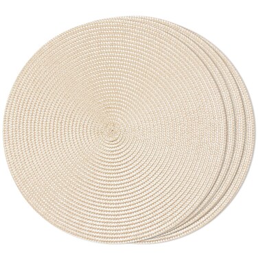 FunWheat Round Braided Placemats Set of 4 Table Mats for Dining Tables Woven Washable Non-Slip Place mats 15inch (Ivory, 4pcs)