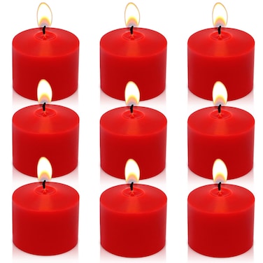 8 Hour Burgundy Votive Candles for Weddings Party Christmas and Emergency, Set of 9 Unscented Bulk Candles for Restaurants and Home Decoration