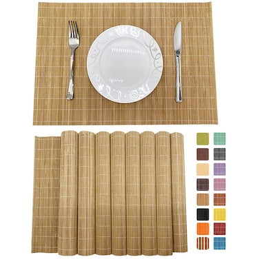 ANDSTAR Set of 8 Pcs Bamboo Placemats Sushi Rolling Mat Japanese Style Natural Anti-Slip, Washable Heat-Resistant Table Mats for Dining Room and Kitchen&iuml;&frac14;&circ;Brown&iuml;&frac14;&permil;