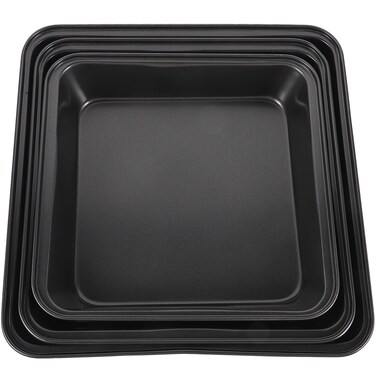 VOSAREA 3pcs Nonstick Cake Pans Square Baking Pans Carbon Steel Coated Baking Pans Rectangle Pizza Tray Nonstick Bakeware for Home Kitchen Restaurant