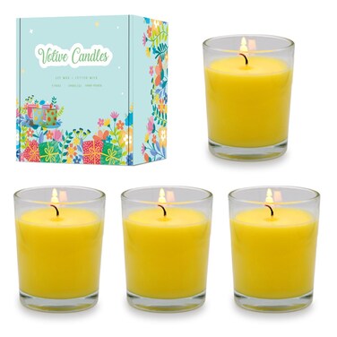 CoCo-Life Yellow Citronella Candles in Glass Small Soy Wax 2.0 Inch Scented Votive Candles for Home Patio Party Dinner Table in Summer, 4 Packs