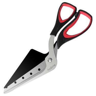 Asdirne Pizza Scissors, Pizza Cutter, Ultra Sharp Detachable Blade with a Tray, Ergonomic Soft TPR Grip, 10.3Inch, Black&amp;Red