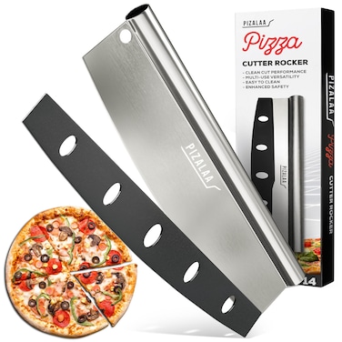 Premium Quality 14" Pizza Cutter Rocker Blade with Safety Cover - Pizza Rocker for Cutting and Scraping Dough - Rust-Free, Durable, and Heat-Resistant - Ideal Gift for Baking Lovers - Easy to Clean