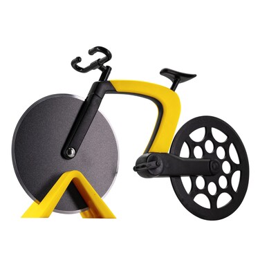 Aijohnny Bicycle Pizza Cutter Wheel with Holder, Robust Bicycle Shape 2.4&acirc;&euro; Stainless Steel Pizza Knife, Frosted Surface Non-Stick &amp; Sharp Blades, Pizza Slicer Funny Kitchen Gadget (Yellow)