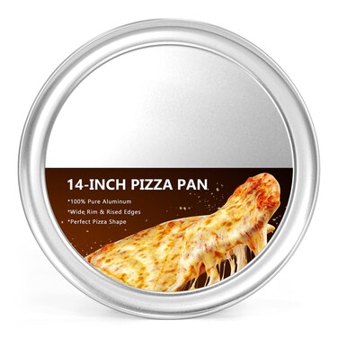 Kevenal Wide Rim Pizza Pan, Aluminum Pizza Tray, Restaurant-Grade Baking Trays Coupe Style Rim, 14 Inches, Pack of 1