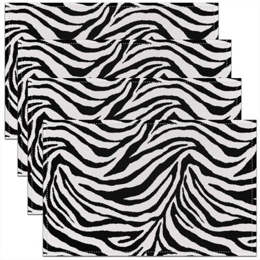 Zebra Skin Print Table Placemats Set of 4 Black and White Stripes Place Mats 12x18 Inch for Kitchen Table Tropical African Wild Animal Pattern Washable Mats Suitable for Restaurant