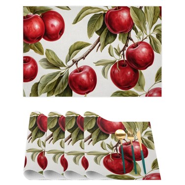 TropicalLife Apples Placemats, Placemats Set of 6, Heat Resistant Vinyl Table Place Mats, Placemats for Kitchen Dining Table, Washable PVC Table Mats