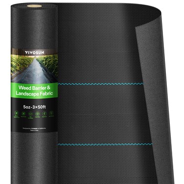 VIVOSUN Premium Weed Barrier Landscape Fabric Heavy Duty, 3ftx50ft 5oz Double-Layered Weed Control Mat with High Permeability, Commercial Ground Cover, Easy Set up &amp; Superior Weed Control