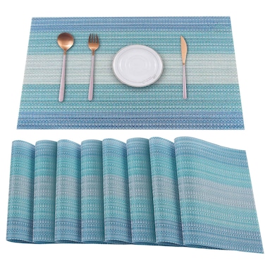 HeloHo Blue Placemats Set of 8,Vinyl Table Place Mats Stain Resistant Foldable Placemats Washable Wipeable Placemat for Kitchen Dining Table Decoration Indoor Outdoor.