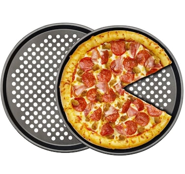 NBFTLTOP Pizza Pan 12 Inch Nonstick Pizza Pan for Oven, Round Carbon Steel Baking Pizza Pan with Holes,Bakeware Pizza Tray with Handle,Dishwasher Safe,Set of 2