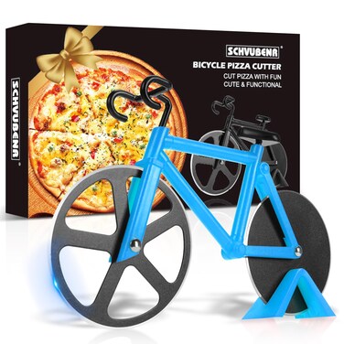 Bicycle Pizza Cutter Wheel - Gifts for Cyclists, Men, Dad, Bike Lovers - Funny Kitchen Gadgets - Cool Father&acirc;&euro;&trade;s Day, Christmas, Birthday, White Elephant Gifts - Stainless Steel Pizza Slicer(Blue)