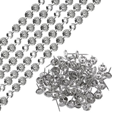uxcell 10Pcs Upholstery Tacks Strips, 1Meter Flower Decorative Nail Trims for Sofa Headboard Chair Furniture with Upholstery Nails (11mm Silver)
