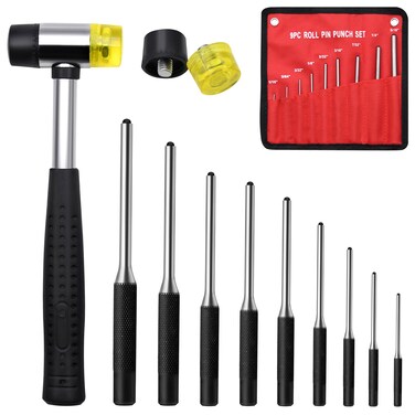 Pin Punch Set,13pcs Removing Repair Tools, Pin Punches and Hammer with Spare Rubber Heads, Great for Automotive, Watch Repair, Jewelry and Craft(13pcs Kit)