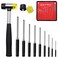 Pin Punch Set,13pcs Removing Repair Tools, Pin Punches and Hammer with Spare Rubber Heads, Great for Automotive, Watch Repair, Jewelry and Craft(13pcs Kit)