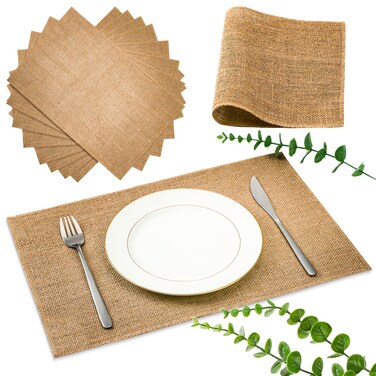 Layhit 24 Pcs Burlap Braided Placemats Bulk for Dining Tables Heat Resistant Jute Table Mats Farmhouse Woven Fabric Natural Place Mats for Fall Decoration (Rectangle)