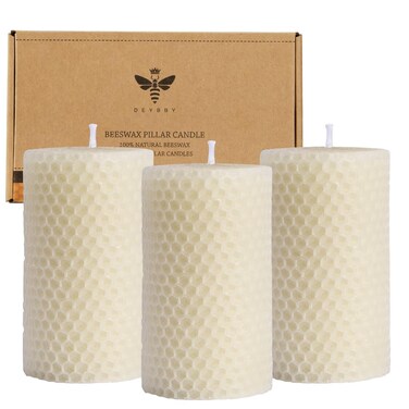Beeswax Pillar Candles Set of 3 - Handmade Pure Beeswax Rolled Candles for Gift &amp; Home Decor (2&Atilde;&mdash;3.4 in&iuml;&frac14;&OElig; White)