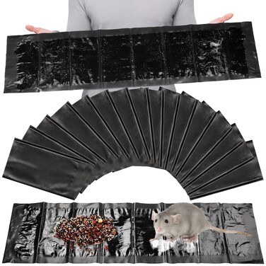 Qualirey 16 Pack Sticky Mouse Trap Sticky Rat Traps Glue Traps Roach Traps Indoor 24 Inch Pest Control Traps for Trapping Snakes Rats Spiders Roaches in Restaurant Kitchen House Supplies (Black)