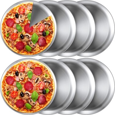 Thenshop 8 Pieces Pizza Pans Bulk Stainless Steel Pizza Pans Sets Round Bakeware Pizza Trays for Oven Kitchen Baking Home Restaurant Safe Sturdy Reusable Easy Clean (Silver,12 Inch)