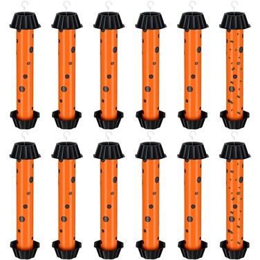 Qualirey 12 Pcs Sticky Fly Trap Fly Stick Indoor Outdoor Long Lasting Adhesive Fly Catcher with Hanging Hook for Wasps Gnats Bugs Insects Moths Fruit Flies Mosquitoes Spiders Fleas (Orange, Black)