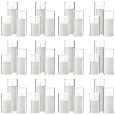 Shihanee Set of 36 Pillar Candles and Glass Cylinder Vases Clear Cylinder Candle Holders for Slim Pillar Candles Wedding Centerpieces (White,2.6'' X 4.7'', 5.9'', 7.9'')