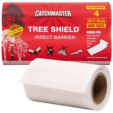 Catchmaster Tree Shield Lantern Fly &amp; Ant Traps Insect Barrier, 4 Rolls 30ft Each, Outdoor Adhesive Crawling Insect Trap, Glue Traps to Protect Trees, Fruit &amp; Plants, Pest Control Lawn &amp; Garden