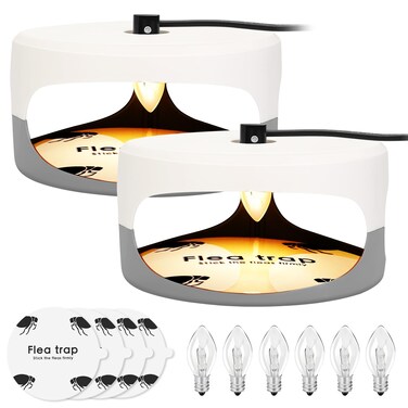 Flea Traps for Inside Your Home, 2 Pack Flea Trap Light, Flea Traps Indoor for Home, Bed Bug Killer w/Sticky Pad Refills &amp; Bulb, Odorless Insect Treatment Trap Catcher Pest Control for Pet