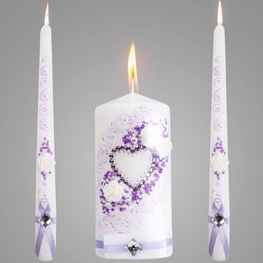 Unity Candles for Wedding Ceremony Violet - Wedding Candles for Ceremony Set of 3 Ceremonial Candles - 6" Pillar &amp; 2 10" Tapers Wedding Candle - velas matrimoniales mesas decorativas para Fiesta Set