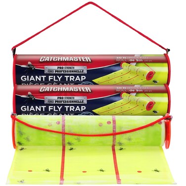 Catchmaster Giant Fly Glue Trap 3-Pack 30 Feet Each, Adhesive Fly Traps Outdoor, Sticky Bug Catcher, Bulk Flying Insect Paper Roll, Pet Safe Pest Control for Garage, Barn, Greenhouse &amp; Garbage Room