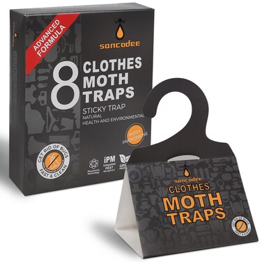 Sancodee 8 Pack Clothes Moth Traps with Natural Pheromones, Hanging Glue Trap Clothing Moth Prevention Trap, Moth Trap Sticky Boards for Closets Kill Case-Bearing Webbing Moths