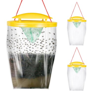 3PCS Outdoor Hanging Large Fly Trap Bags,Disposable Fly Killer Trap Catcher Jar with Natural Bait Refill&amp;Tie Included,Fly Repellent for Outdoor Use Only-Controls Flies for Patios,Barns,Ranches,Horse